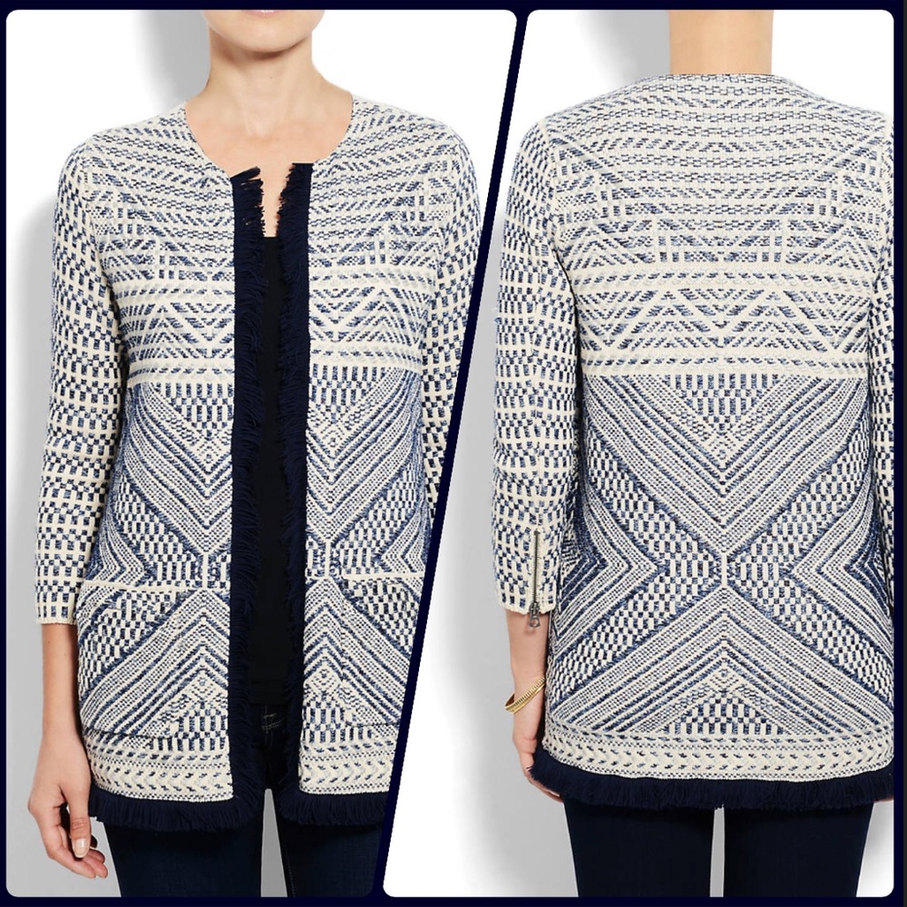 Lucky Brand Navy and Cream Patterned Jacket